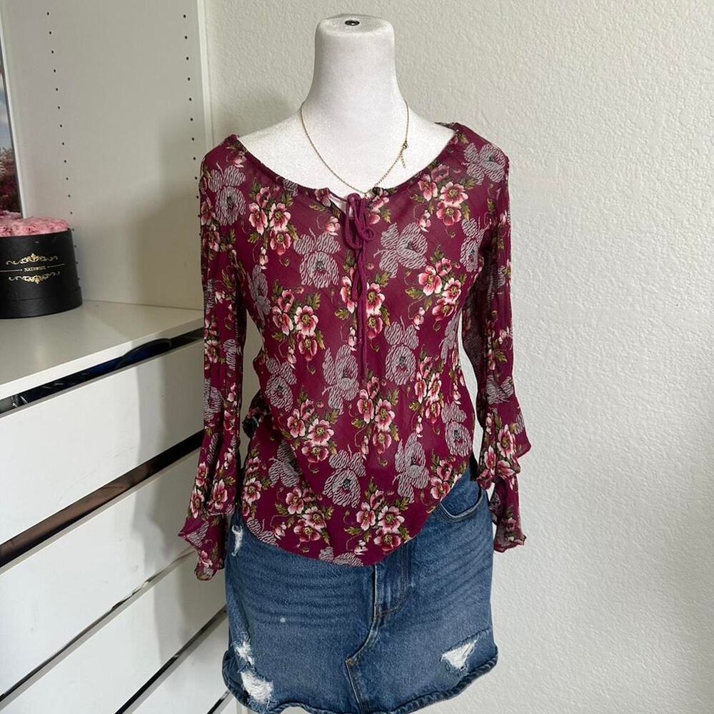 Angie burgundy floral blouse